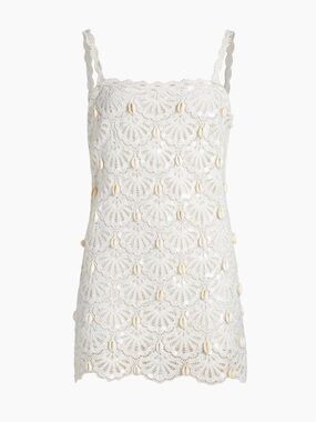 LoveShackFancy Cream Crochet Mini Dress with Shell Accents